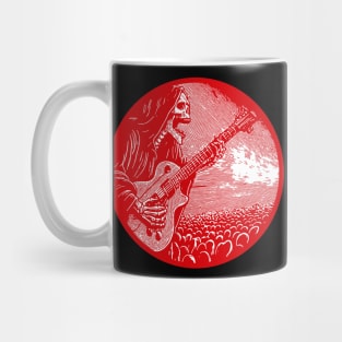 Reaper Riffs Unleash the Power of the Afterlife with our Electric Guitar-Strumming Grim Reaper Design! Red version. Dark meets Rock in this Edgy Artwork – Perfect for Those Who Crave Musical Macabre Mug